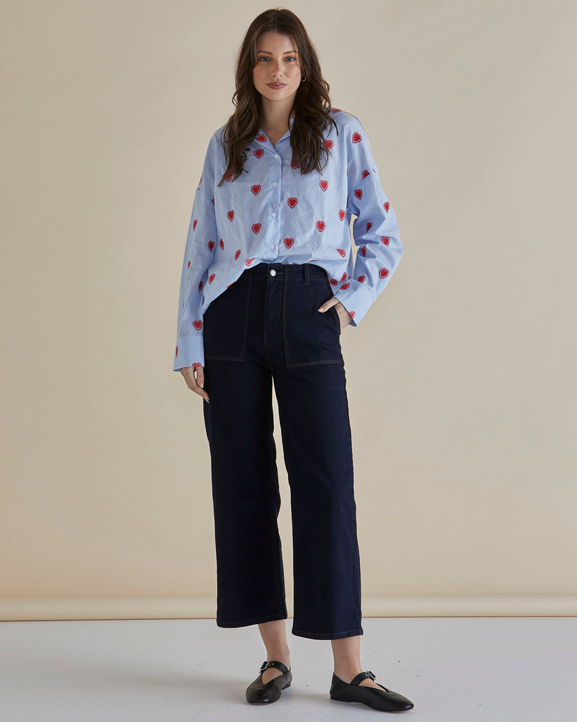 Sage Shirt - Blue Heart Stripe Dresses Betty Basics