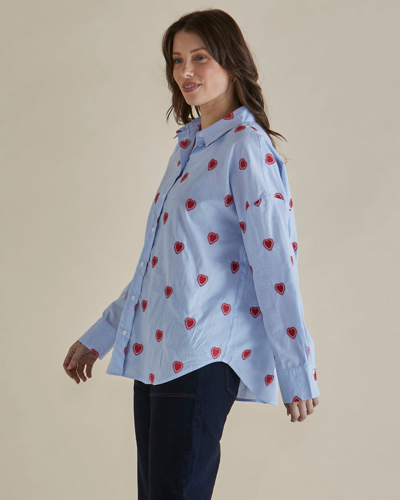 Sage Shirt - Blue Heart Stripe Dresses Betty Basics