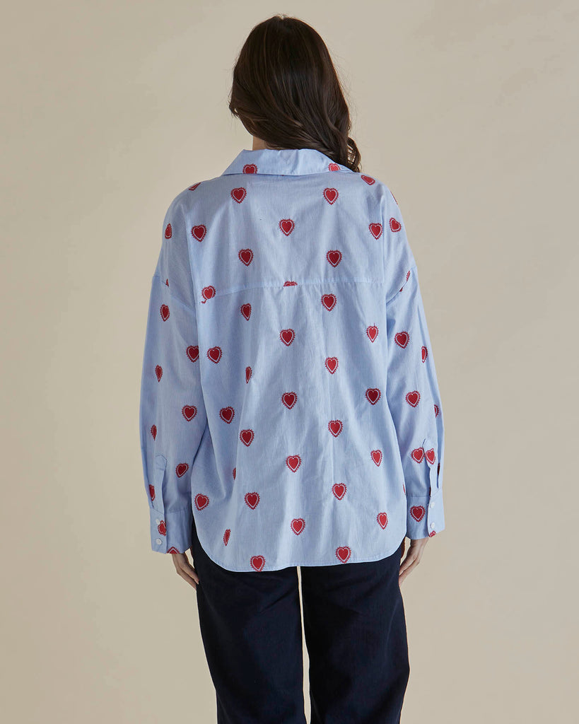 Sage Shirt - Blue Heart Stripe Dresses Betty Basics