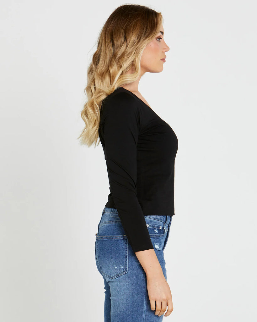 Sass Clothing Serena Vee Top Black Tops Sass Clothing   