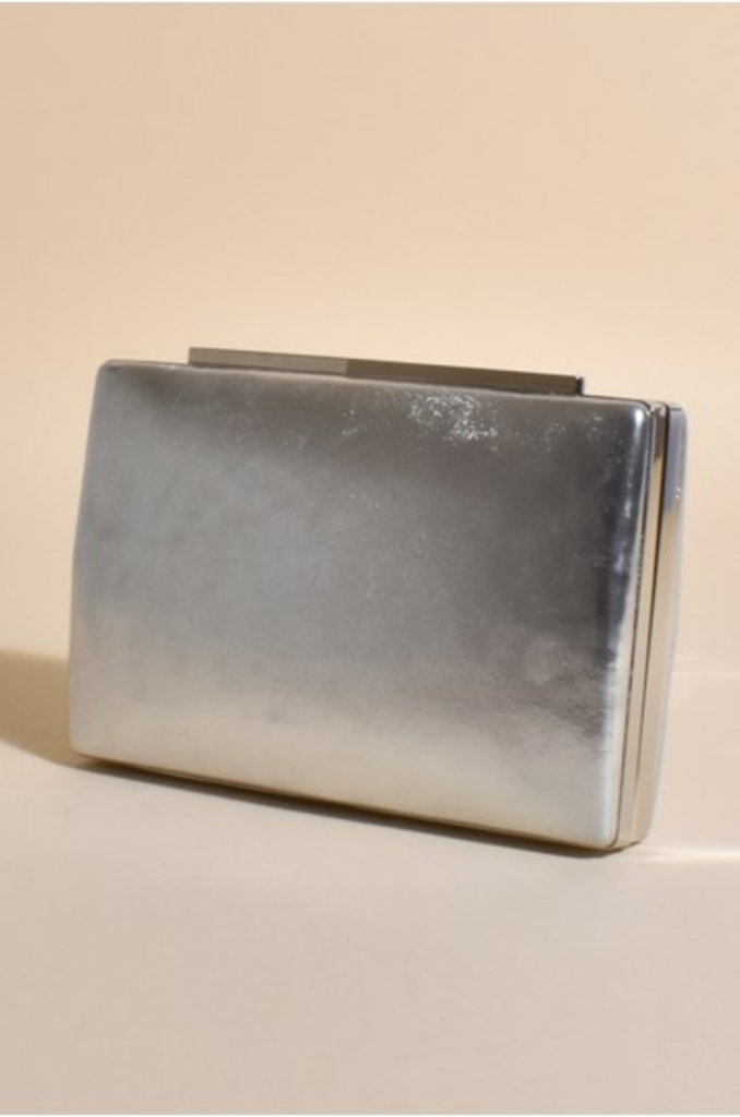 Metallic Structured Clutch Silver Bags and Purses Adorne   