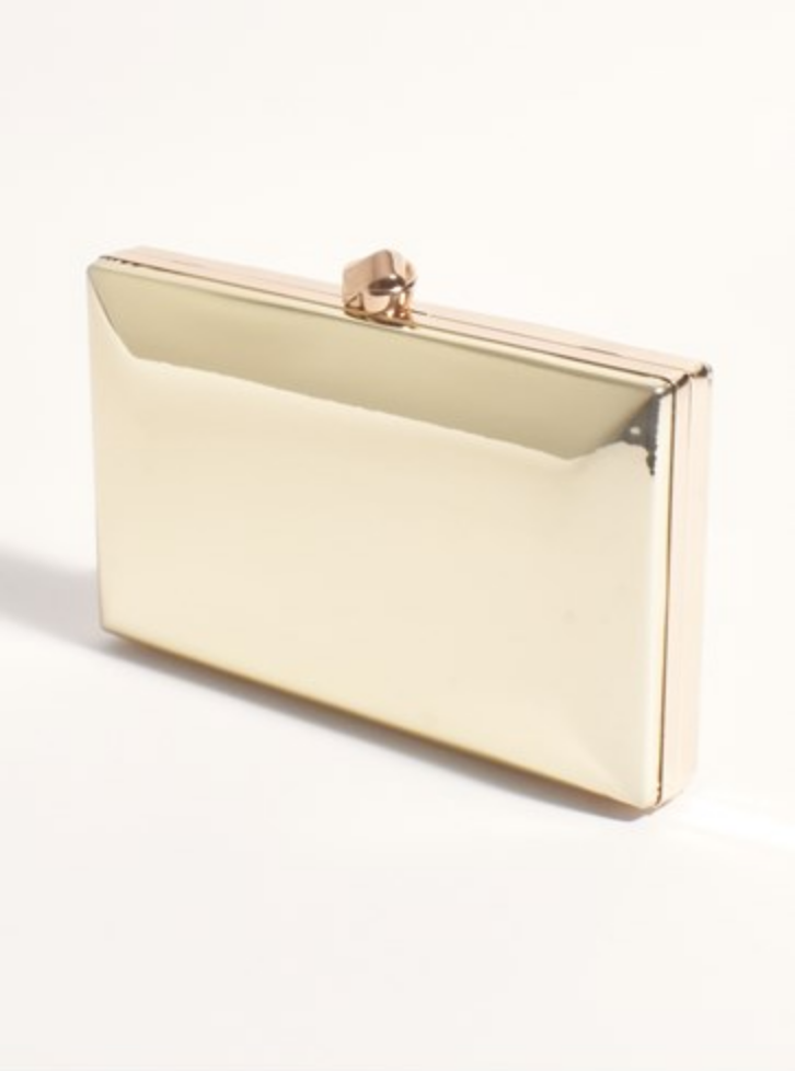 Mira Metallic Structured Clutch Gold Bags and Purses Adorne   