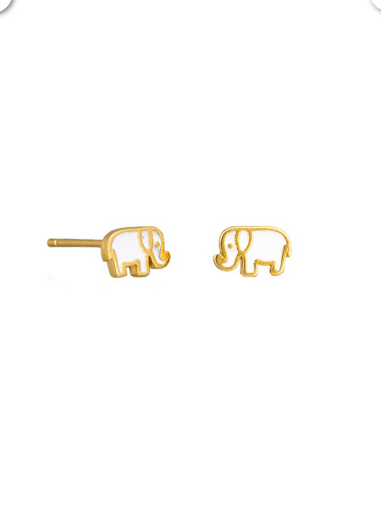 Gold and White Elephant Studs Earrings Tiger Tree