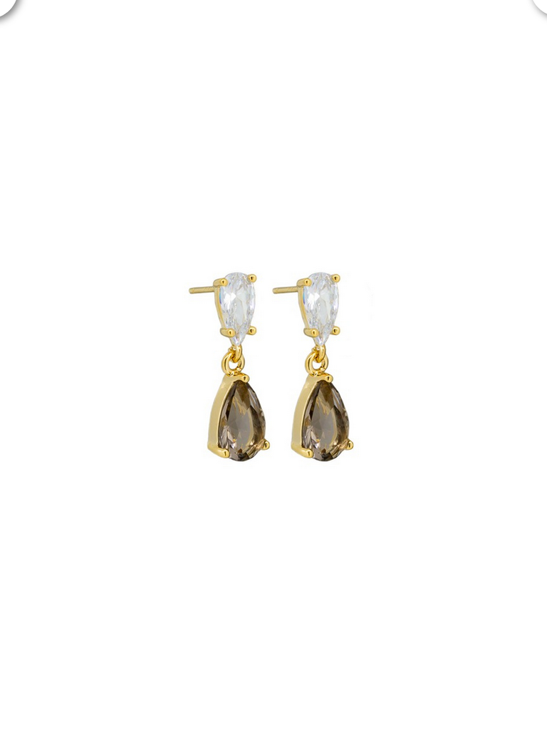 Gold Smoky Crystal Teardrop Earrings Earrings Tiger Tree