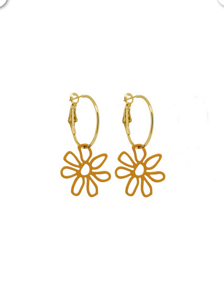 Mustard Flower Hoops Earrings Tiger Tree