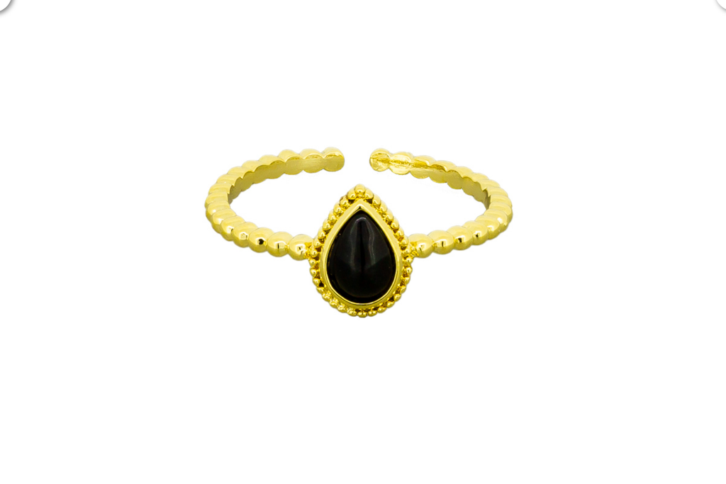 Gold Black Teardrop Ring Rings Tiger Tree