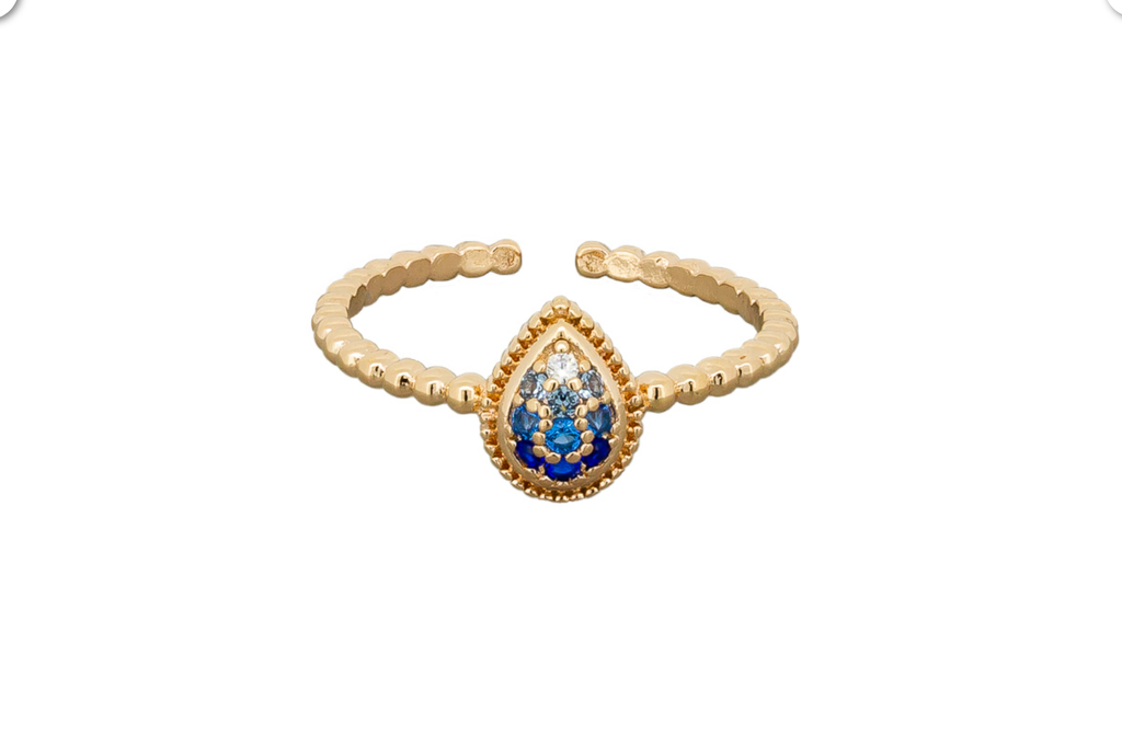 Blue Faded Crystal Teardrop Ring Rings Tiger Tree
