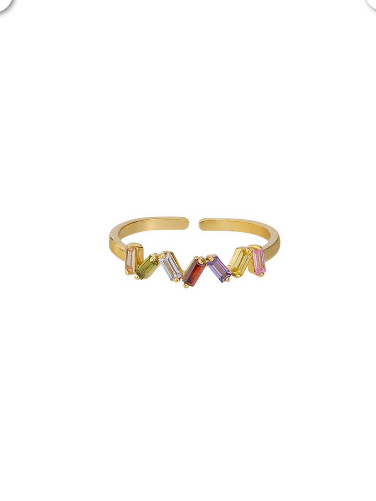 Tiger Tree Gold ZigZag Multi Crystal Ring Rings Tiger Tree
