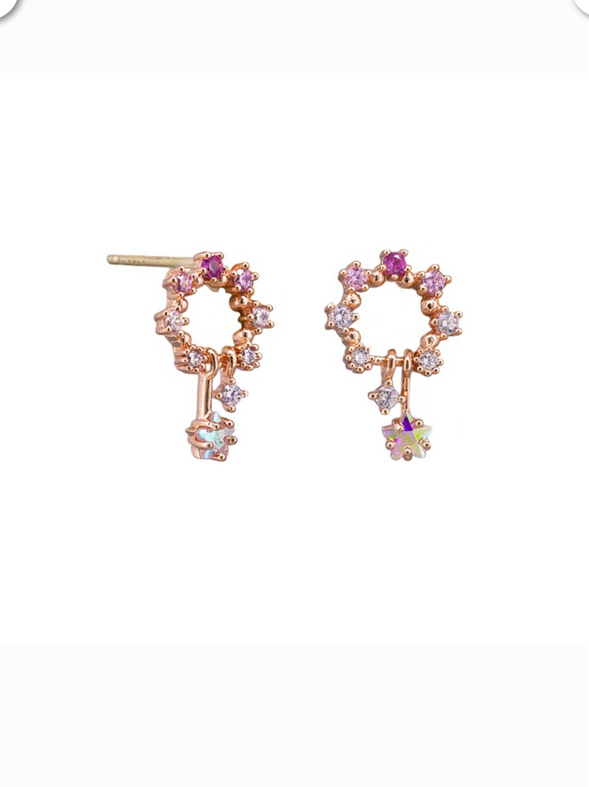 Rose Gold Crystal Fallen Star Earrings Earrings Tiger Tree