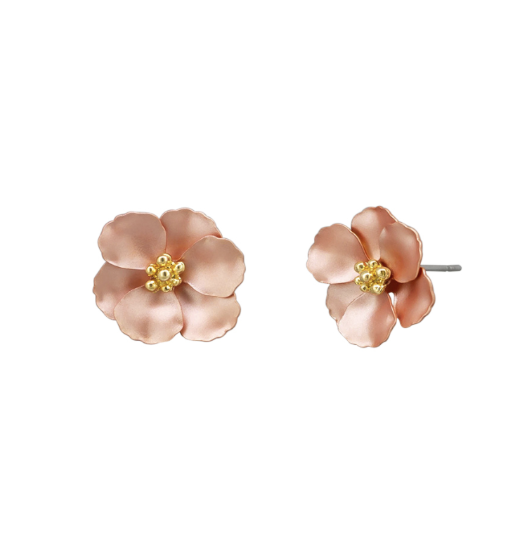 Copper Pansy Flower Earrings Tiger Tree