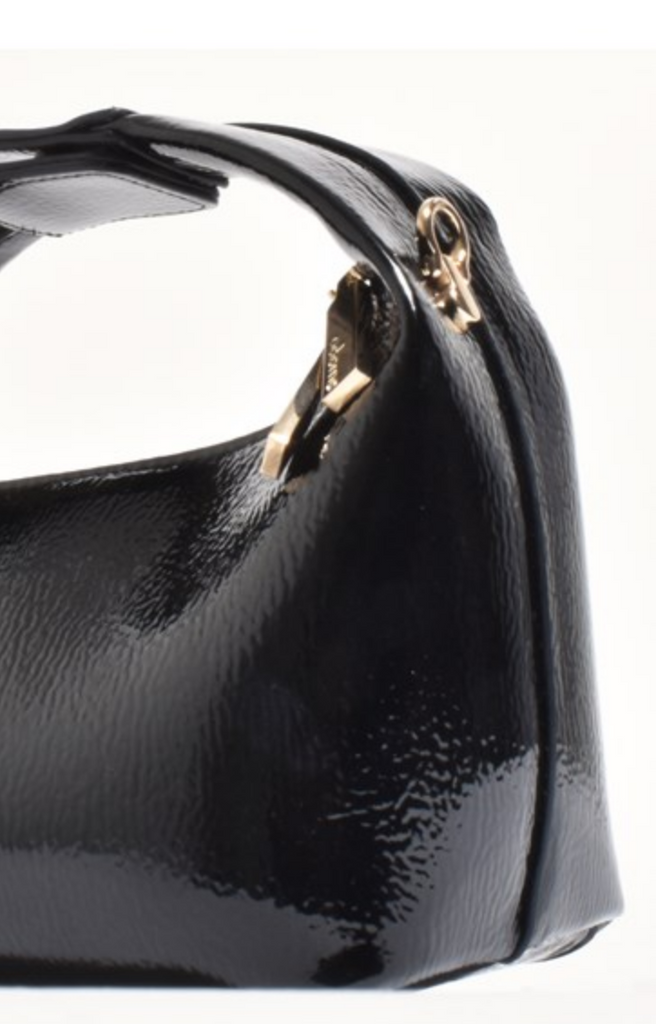 Lia Patent Curved Small Bag Black Bags and Purses Adorne   