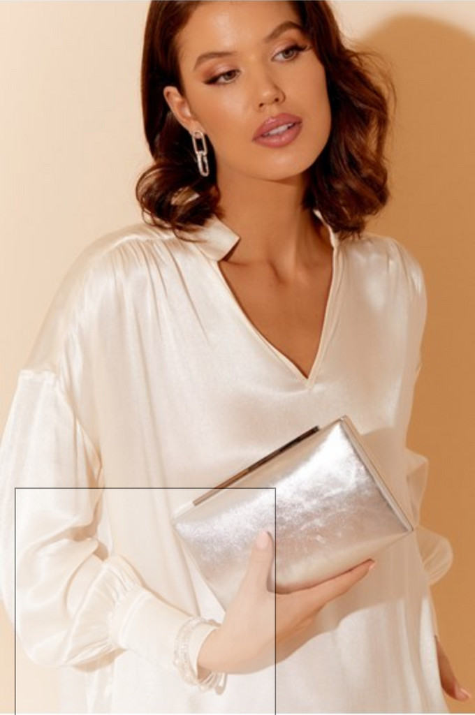 Metallic Structured Clutch Silver Bags and Purses Adorne   