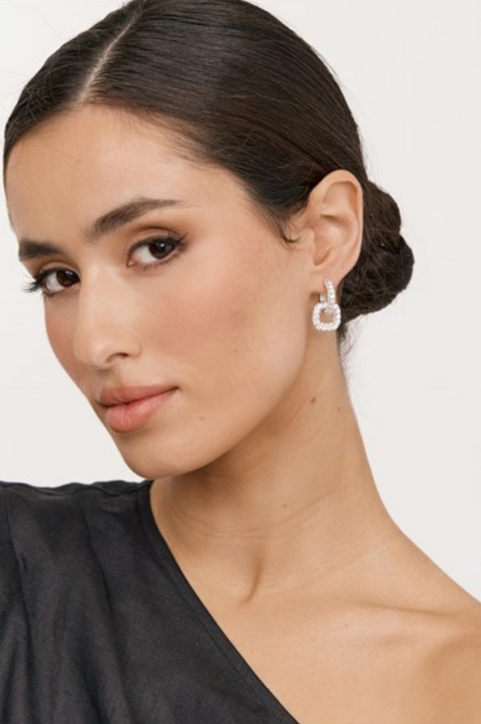 Diamante Looped Hoop Earrings Silver/Crystal Earrings Adorne