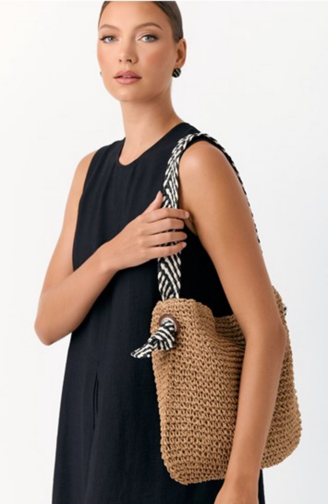 Melissa Stripe Hobo Paper Weave Bag Tan Bags and Purses Adorne