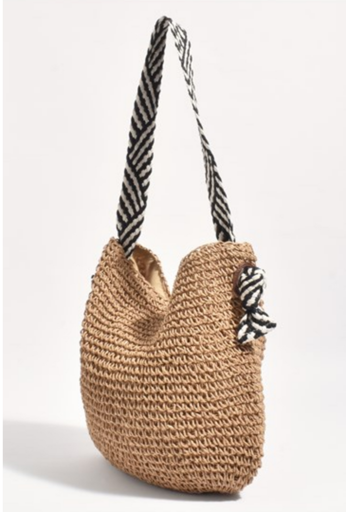 Melissa Stripe Hobo Paper Weave Bag Tan Bags and Purses Adorne