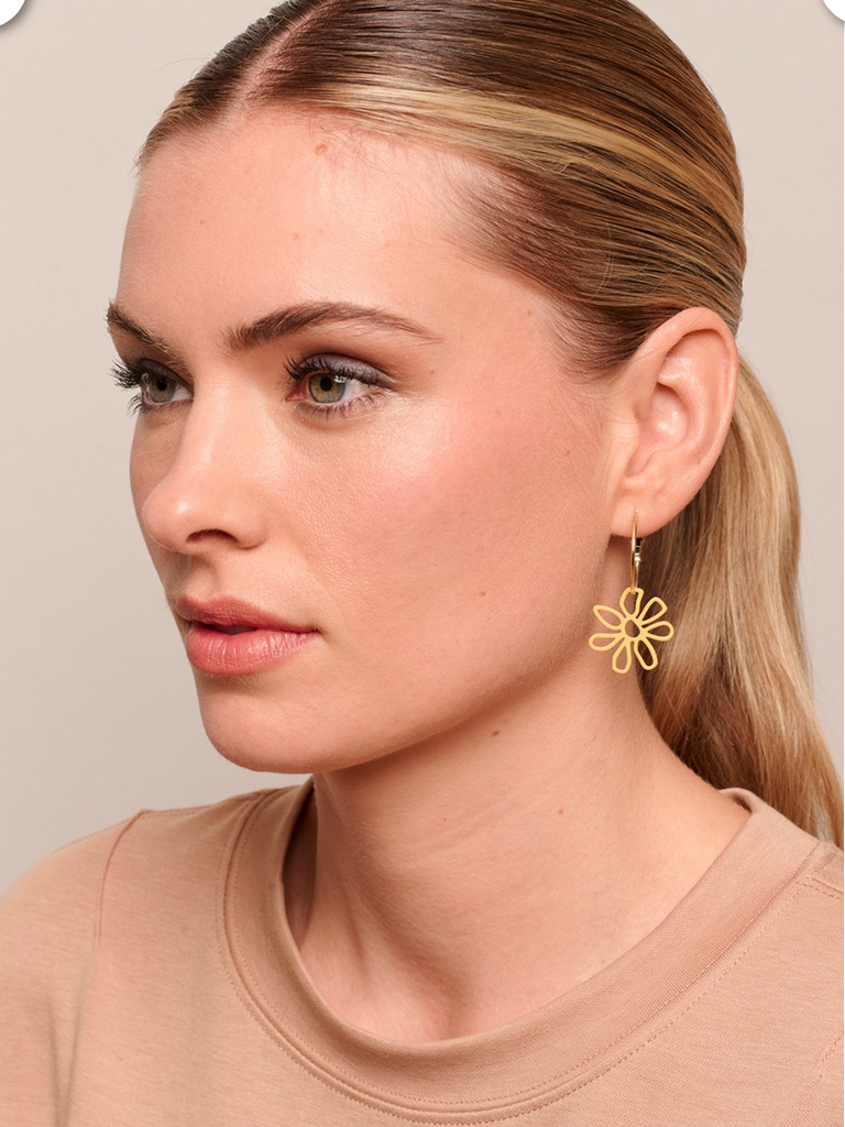 Mustard Flower Hoops Earrings Tiger Tree