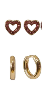 Sprinkles Cz Heart & Hoop Earring Pair Pink Gold Earrings Fabienne