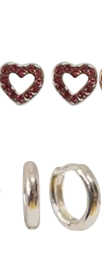 Sprinkles Cz Heart & Hoop Earring Pair Pink Silver Earrings Fabienne