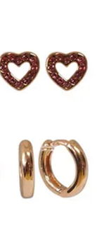 Sprinkles Cz Heart & Hoop Earring Pair Pink Rose Gold Earrings Fabienne