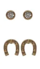 Sprinkles Horseshoe & Bord Cz Post Earring Gold/Clear Earrings Fabienne