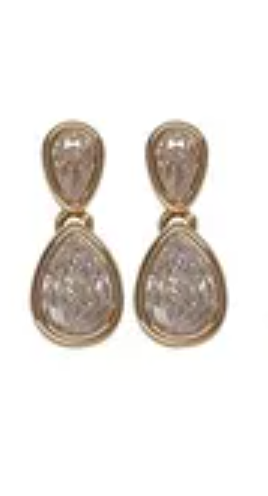 Double Teardrop Post Earring Gold/Clear Earrings Fabienne