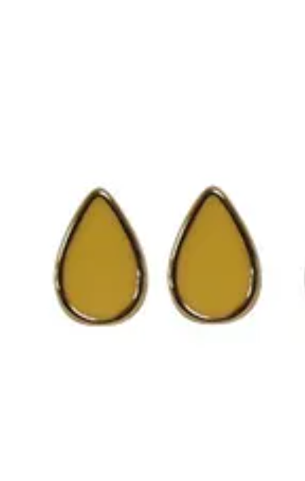 Enamel Teardrop Post Earring Bamboo Yellow Gold Earrings Fabienne