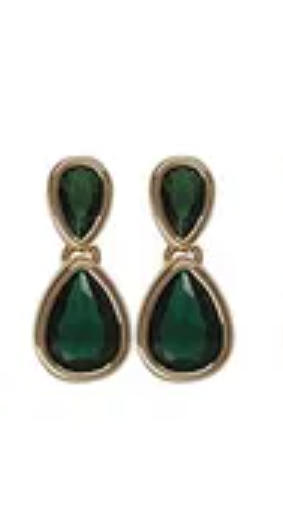 Double Teardrop Post Earring Emerald Gold Earrings Fabienne