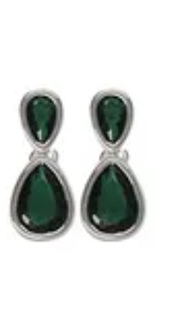 Double Teardrop Post Earring Emerald Silver Earrings Fabienne