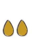 Enamel Teardrop Post Earring Bamboo Yellow Silver Earrings Fabienne