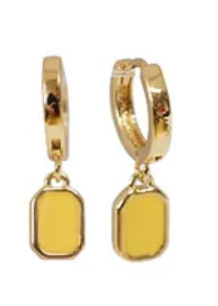 Rectangular Enamel Huggie Earring Bamboo Yellow Gold Earrings Fabienne