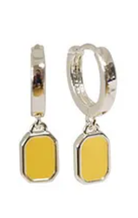 Rectangular Enamel Huggie Earring Bamboo Yellow Silver Earrings Fabienne