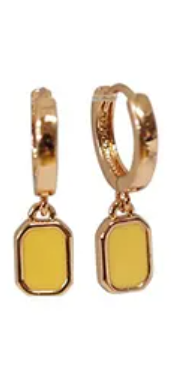 Rectangular Enamel Huggie Earring Bamboo Yellow Rose Gold Earrings Fabienne
