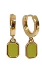Rectangular Enamel Huggie Earring Fern Gold Earrings Fabienne