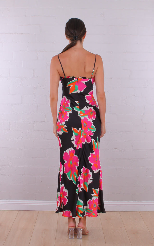 Silky Maxi Dress Black and Tangerine - Global Free Style