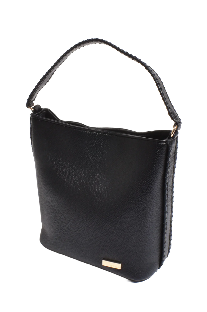 Stevie Blanket Stitch Bucket Bag Black Bags and Purses Adorne