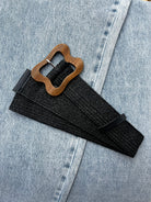 Stretch Belt Flower wood buckle in Black Belts Evie Clare