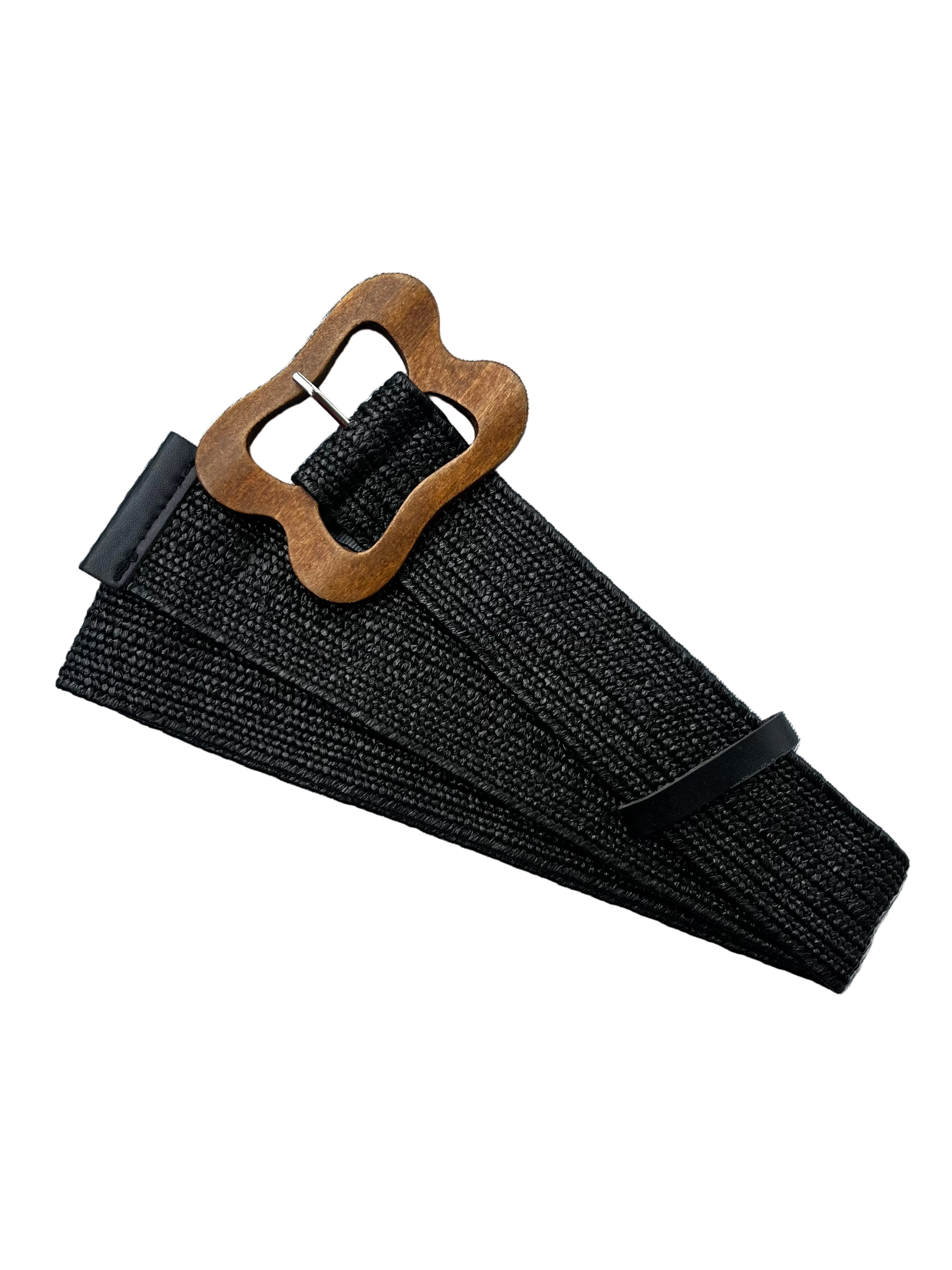 Stretch Belt Flower wood buckle in Black Belts Evie Clare