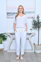 Stretchy Crinkle Pants - White Bottoms Cali & Co S