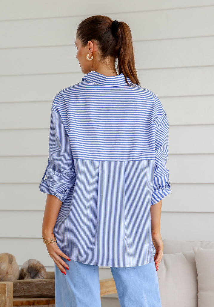 Striped Cotton Shirt Blue Tops Label of Love   