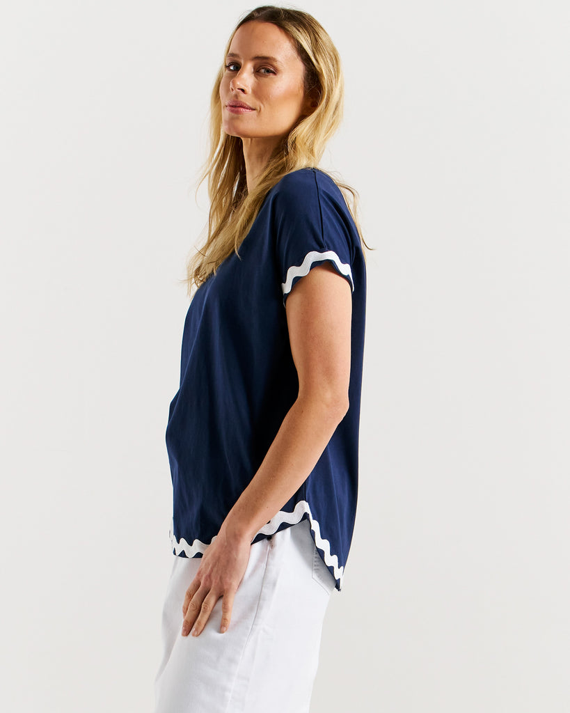 Sunny Tee Navy/White Ric Rac Tops Betty Basics   