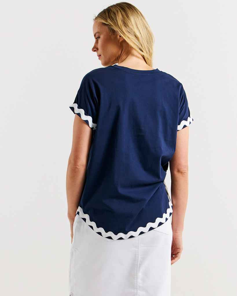 Sunny Tee Navy/White Ric Rac Tops Betty Basics   