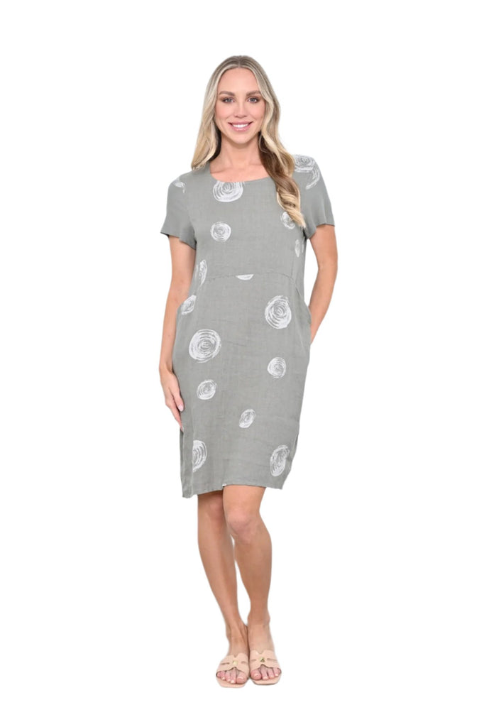 Swirl Print Dress Linen Khaki Dresses Cali & Co S/M(8-10)  