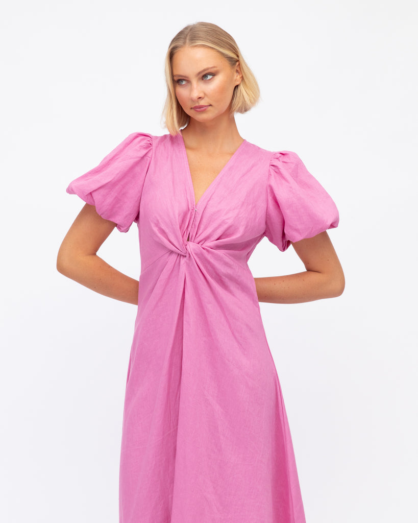 Adri Linen Dress Pink - Global Free Style