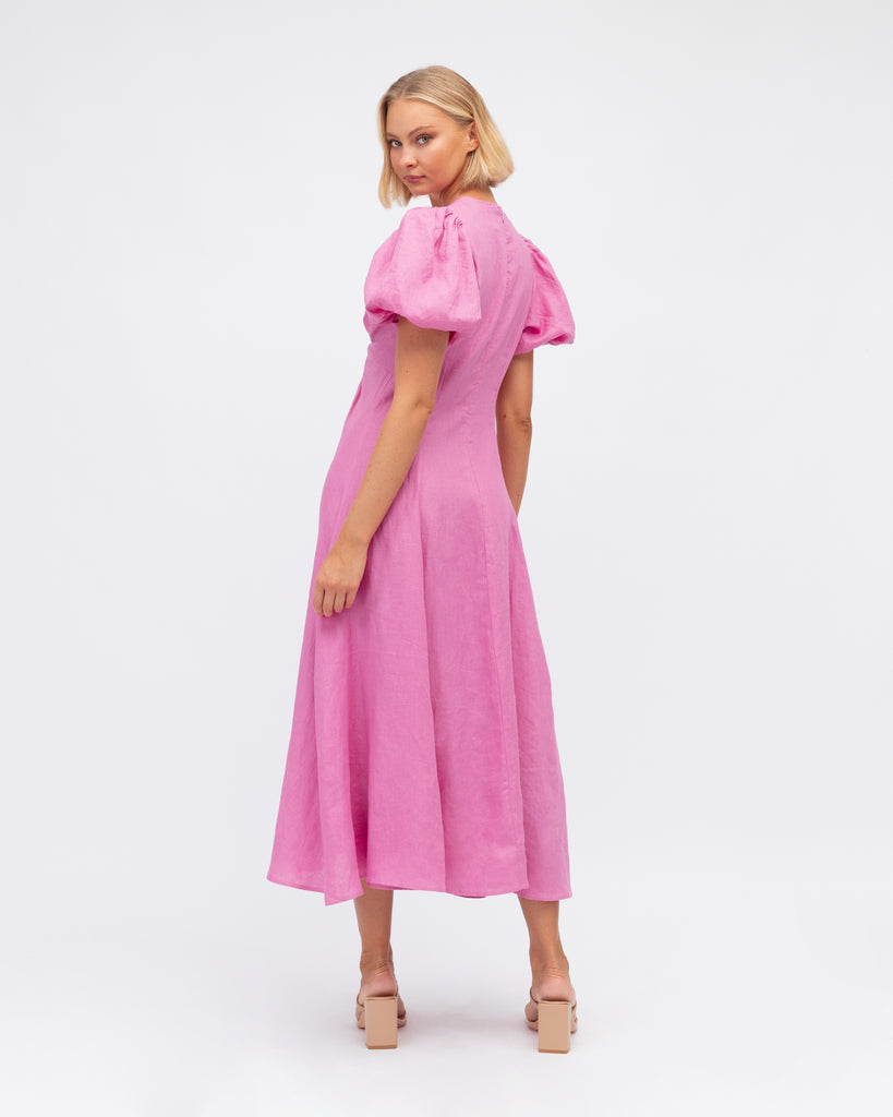 Adri Linen Dress Pink - Global Free Style