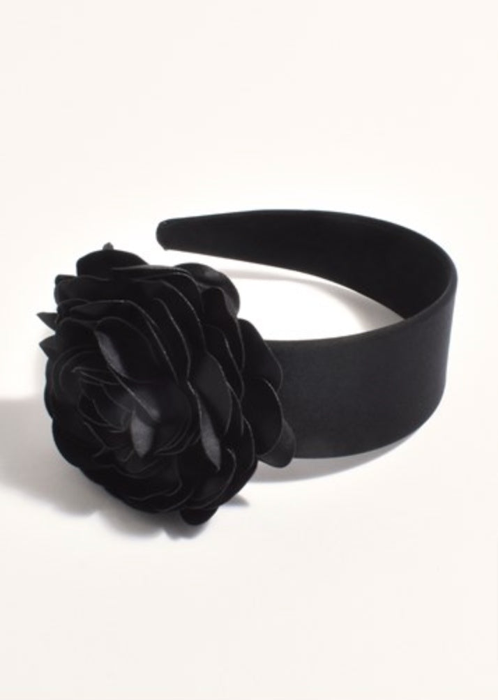 Oversize Rose Event Headband Black Hair Adorne   