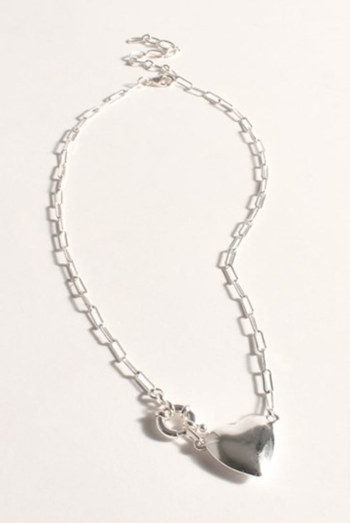 Mini Heart Fob Front Necklace Silver - Global Free Style