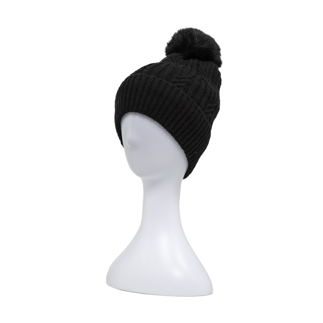 Braided Twist Pompom Beanie Black Hats & Millinery Taylor Hill