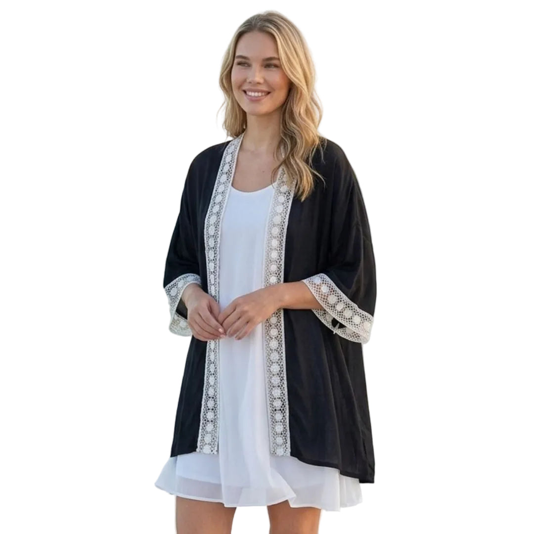 Lace Kimono Black Tops Taylor Hill