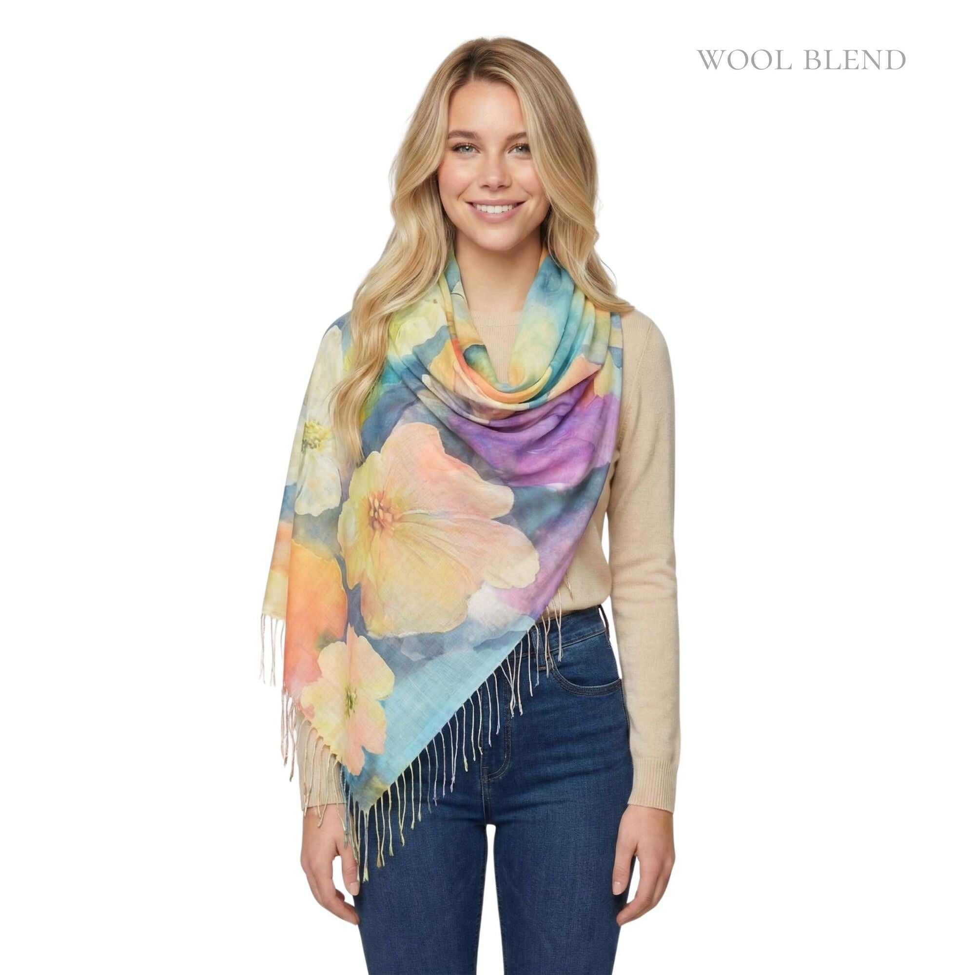 Gardenia Watercolour Scarf Multicolour Scarves and Sarongs Taylor Hill