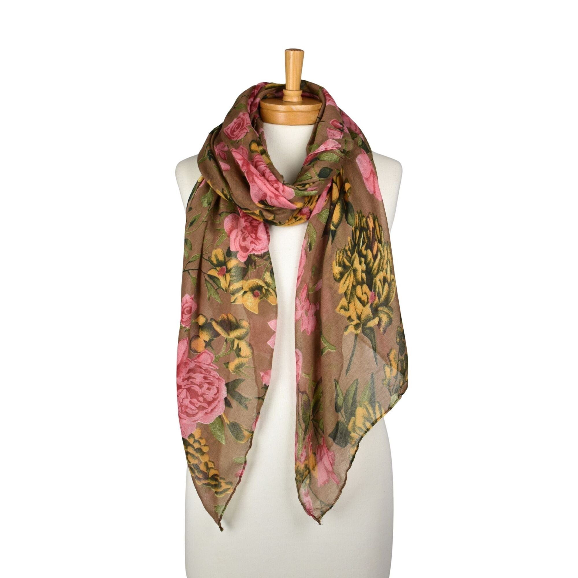 Peony Rose Garden Scarf Brown Scarves and Sarongs Taylor Hill